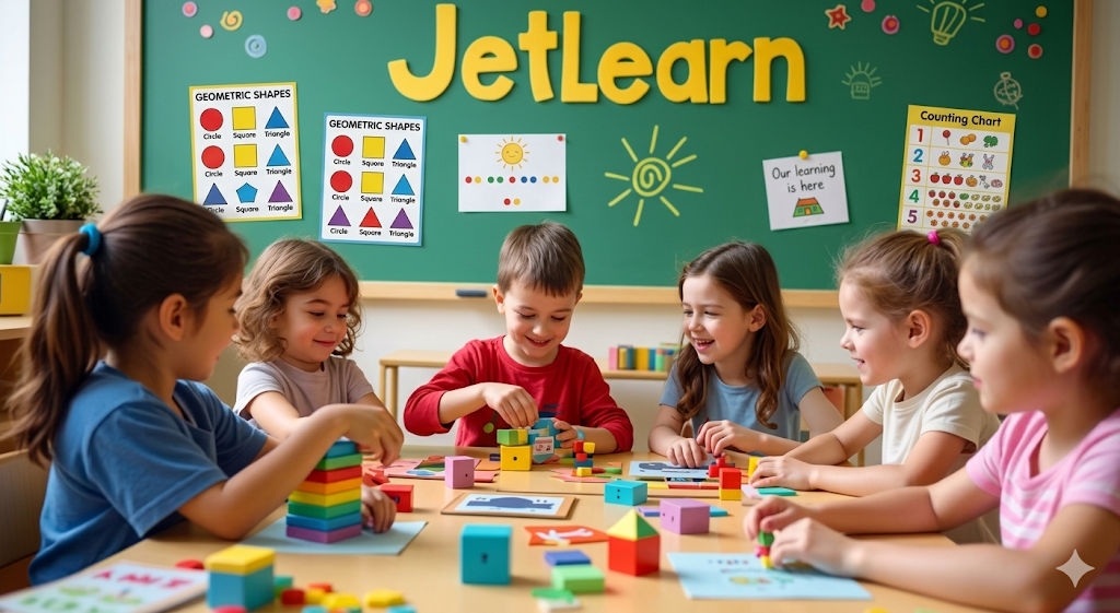 JetLearn classroom with kids learning maths and shapes